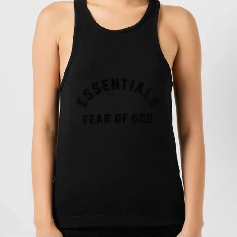 Essentials Black Racerback Tank Top - Picture 1 of 7